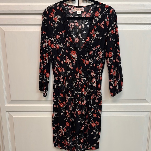 Band of Gypsies Orange and Black Wrap Dress 3/4 Sleeve V-Neck. Size M. Bohemian - Picture 1 of 7